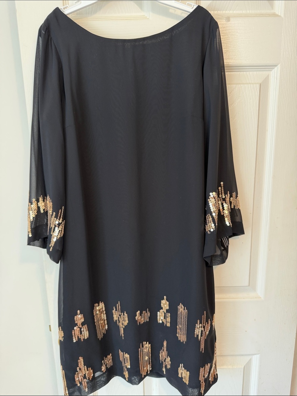 Dana Buchman Black Long Sleeve Dress with Gold Sequin Accents